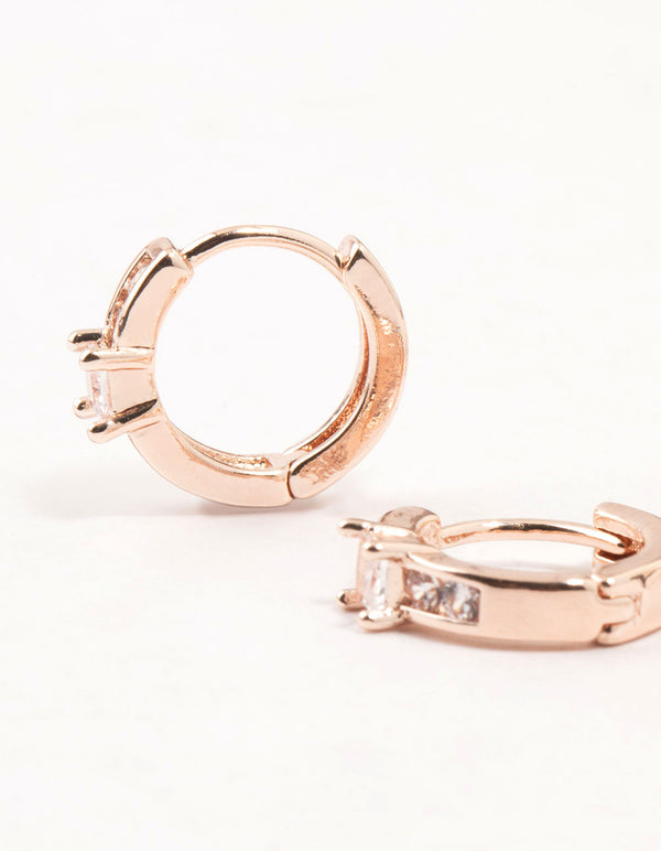 Rose Gold Cubic Zirconia & Freshwater Pearl Huggie Earrings 2-Pack