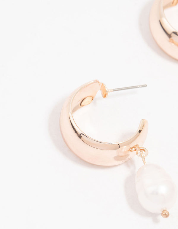 Rose Gold Plated Chunky Pearl Hoop Earrings