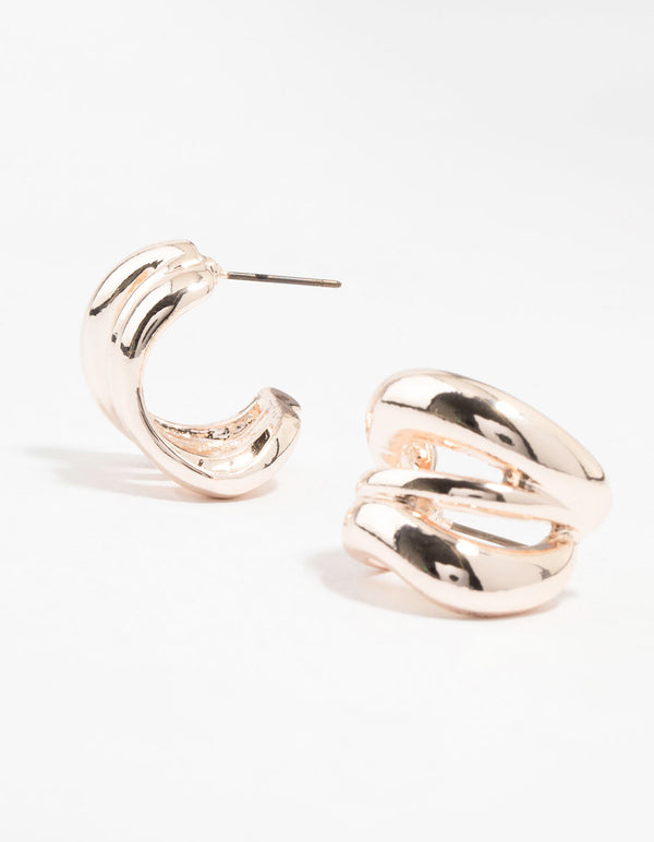 Rose Gold Plated Open Wavy Stud Earrings