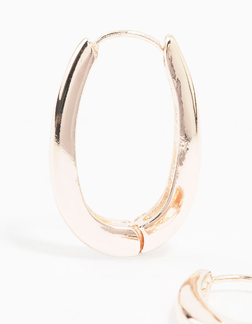 Rose Gold Plated Long Oval Plain Hoop Earrings