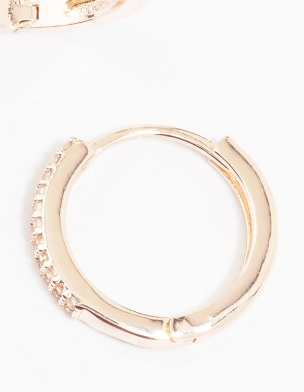 Rose Gold Plated Cubic Zirconia Small Huggie Earrings