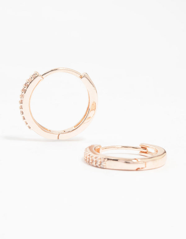 Rose Gold Plated Cubic Zirconia Small Huggie Earrings