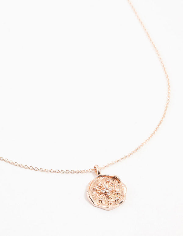 Rose Gold Plated Diamante Celestial Round Necklace