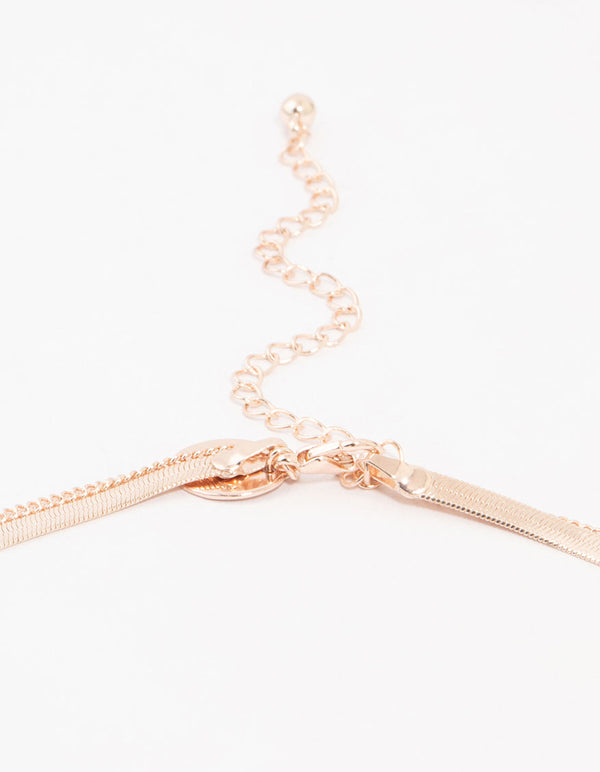 Rose Gold Plated Baguette Snake Layered Necklace 2-Pack
