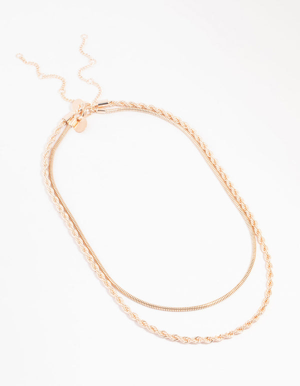 Rose Gold Plated Round & Twisted Snake Layered Necklace