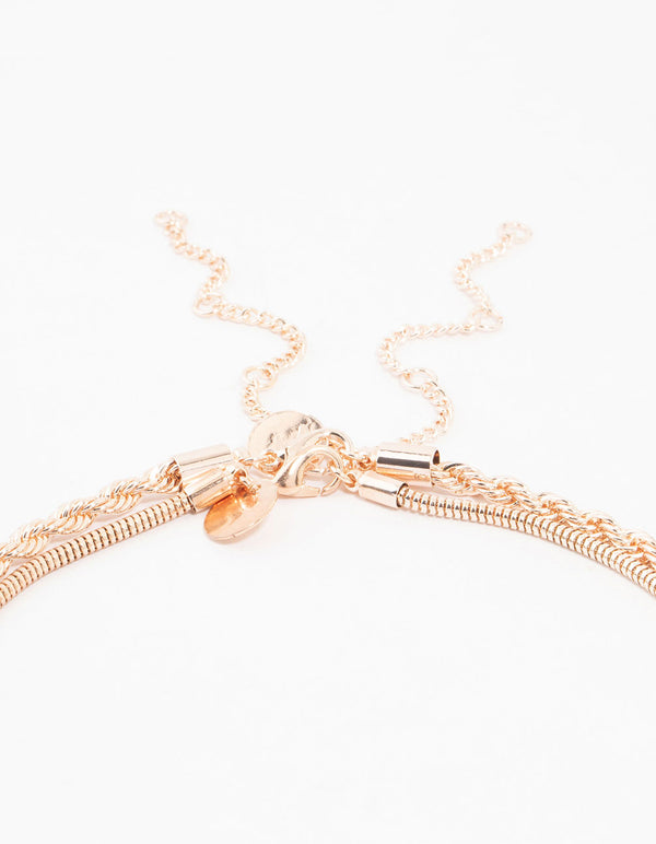 Rose Gold Plated Round & Twisted Snake Layered Necklace