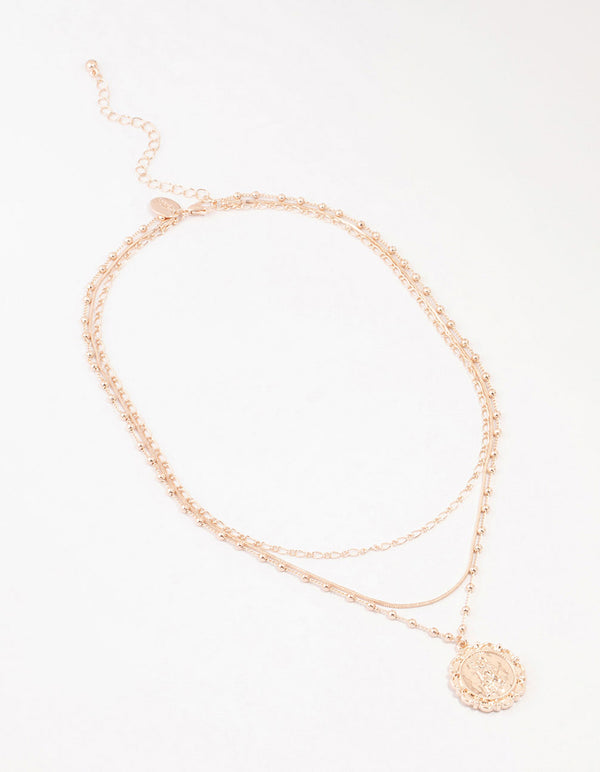 Rose Gold Plated Plated Sterling Silver Pendant Layered Necklace