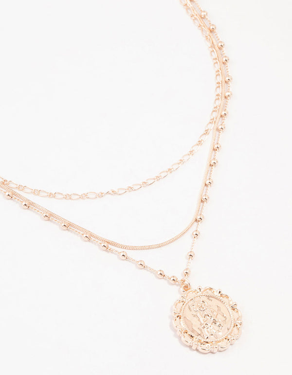 Rose Gold Plated Plated Sterling Silver Pendant Layered Necklace