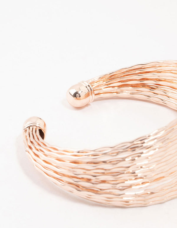 Rose Gold Plated Cut Diamante Multiple Strands Wrist Cuff