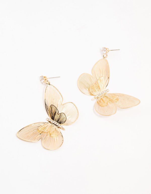 Gold Lazercut Butterfly Drop Earrings