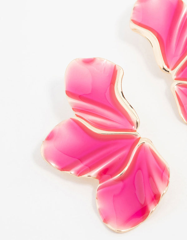 Gold Pink Petal Stud Earrings