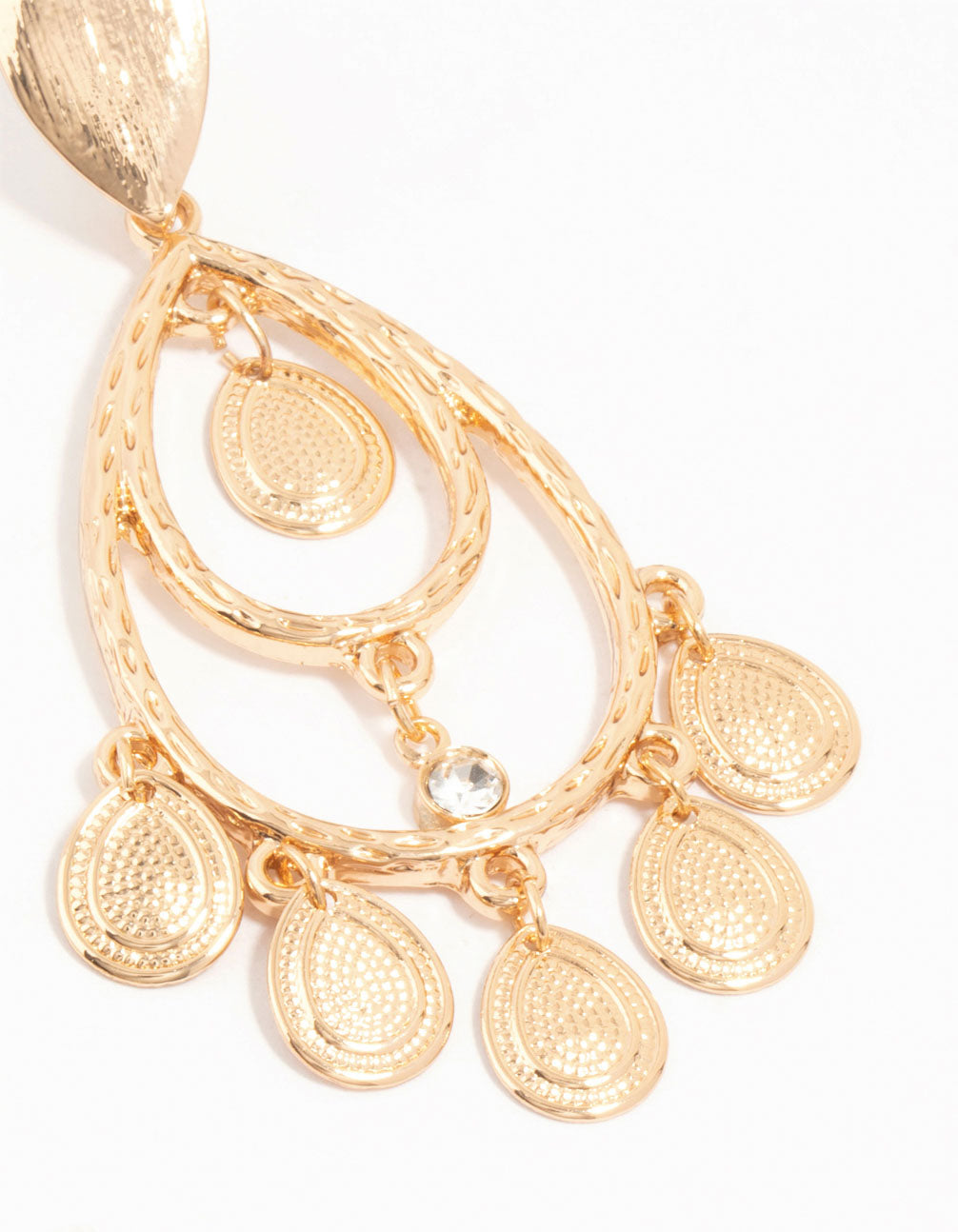 Gold Multiple Patterned Discs Drop Earrings