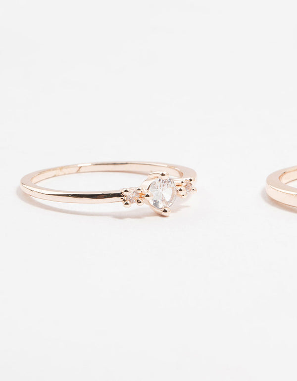 Rose Gold Plated Mixed Shape Cubic Zirconia Ring Pack