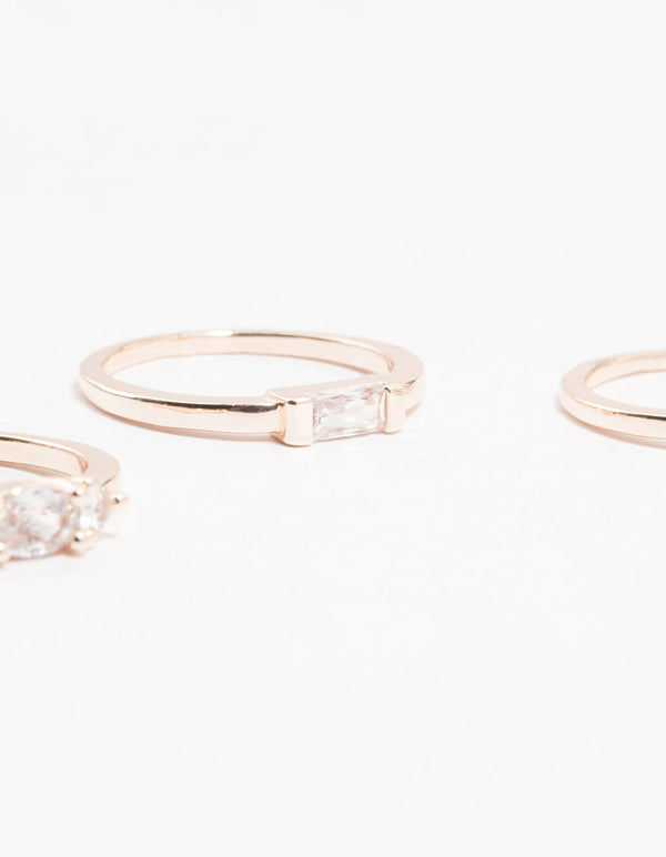 Rose Gold Plated Mixed Shape Cubic Zirconia Ring Pack