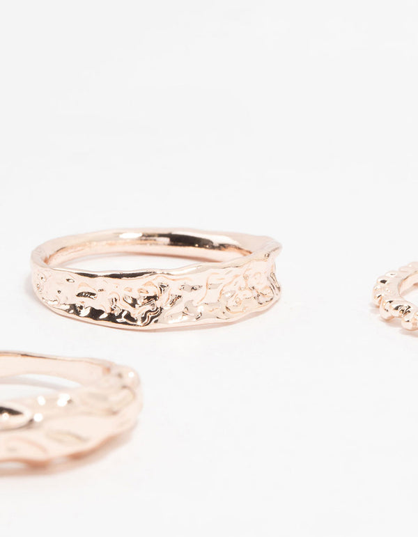 Rose Gold Plated Textured Metal Rings 5-Pack