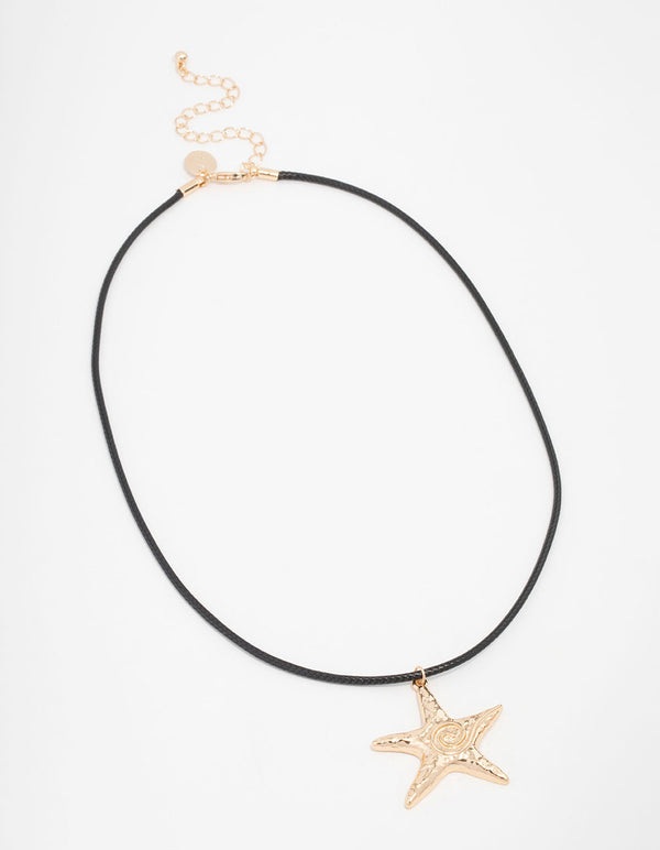 Gold Molten Starfish Cord Necklace
