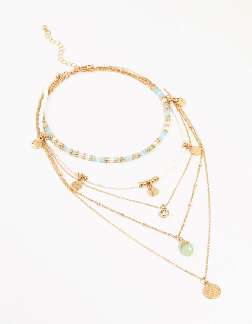 Gold Layered Blue, Green & White Disc Necklace