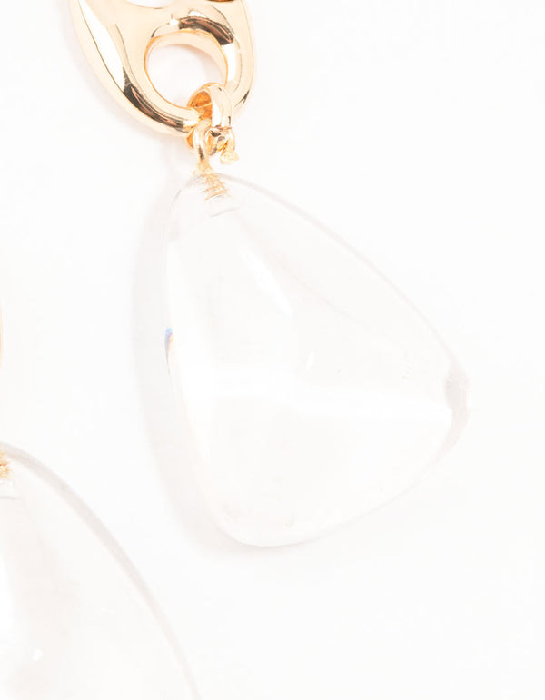 Gold Clear Abstract Drop Earrings