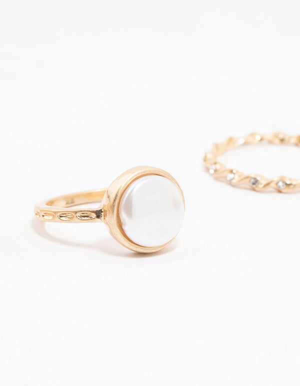 Worn Gold Pearl & Celestial Rings 6-Pack