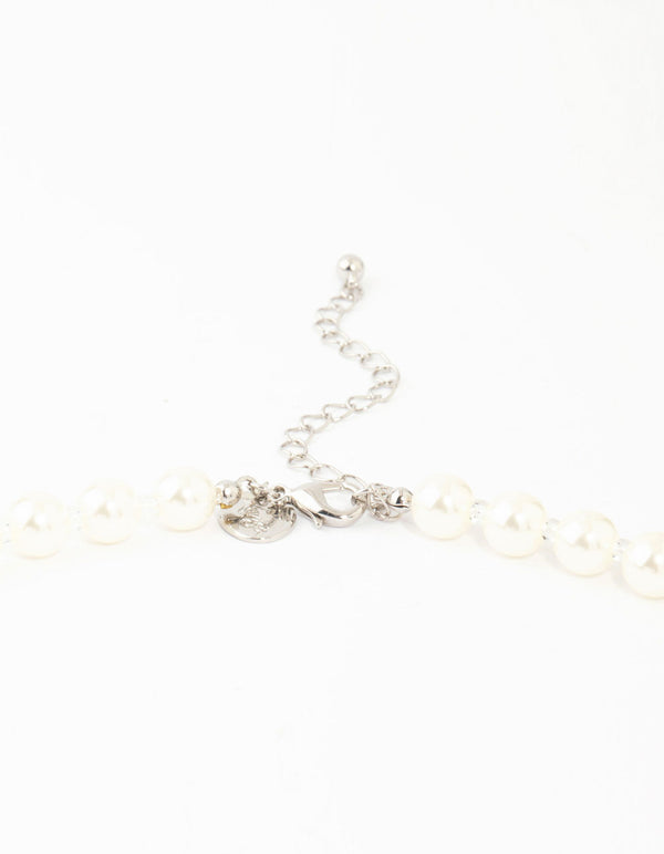 Beaded Graduating Pearl Diamante Necklace