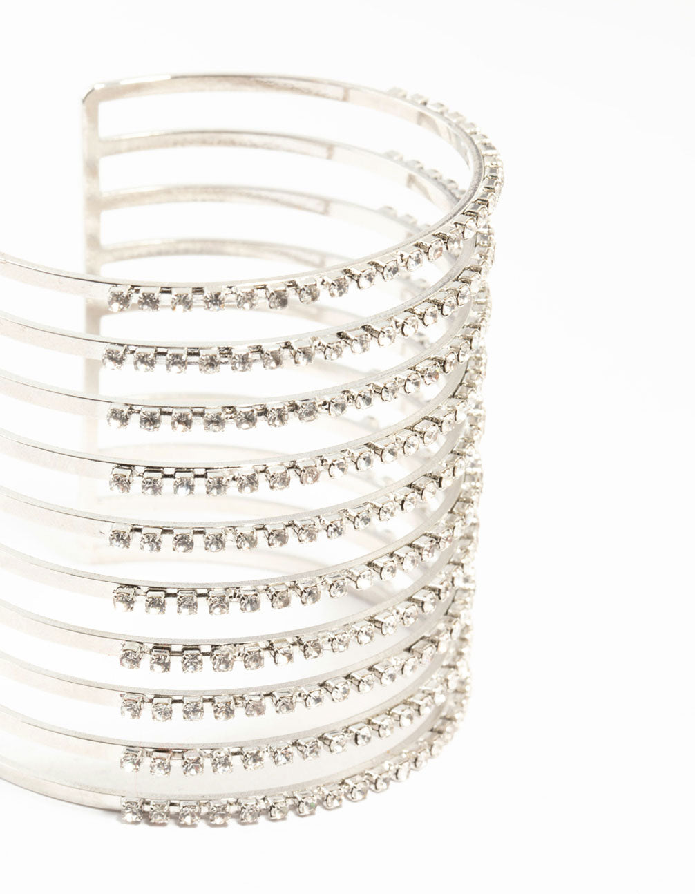 Silver Diamante Multirow Band Cage Wrist Cuff