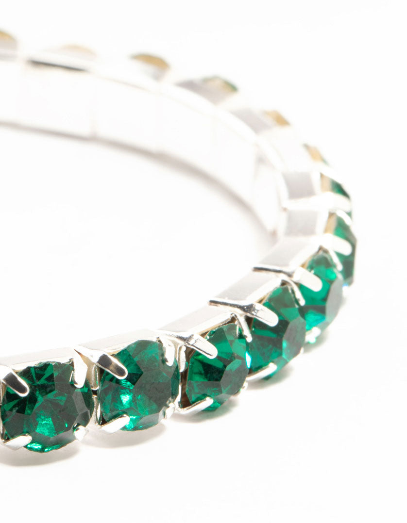 Silver & Green Diamante Cup Chain Stretch Bracelets 5-Pack