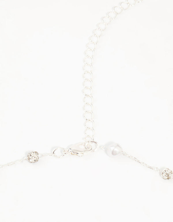 Silver Pearl & Diamante Station Waist Chain