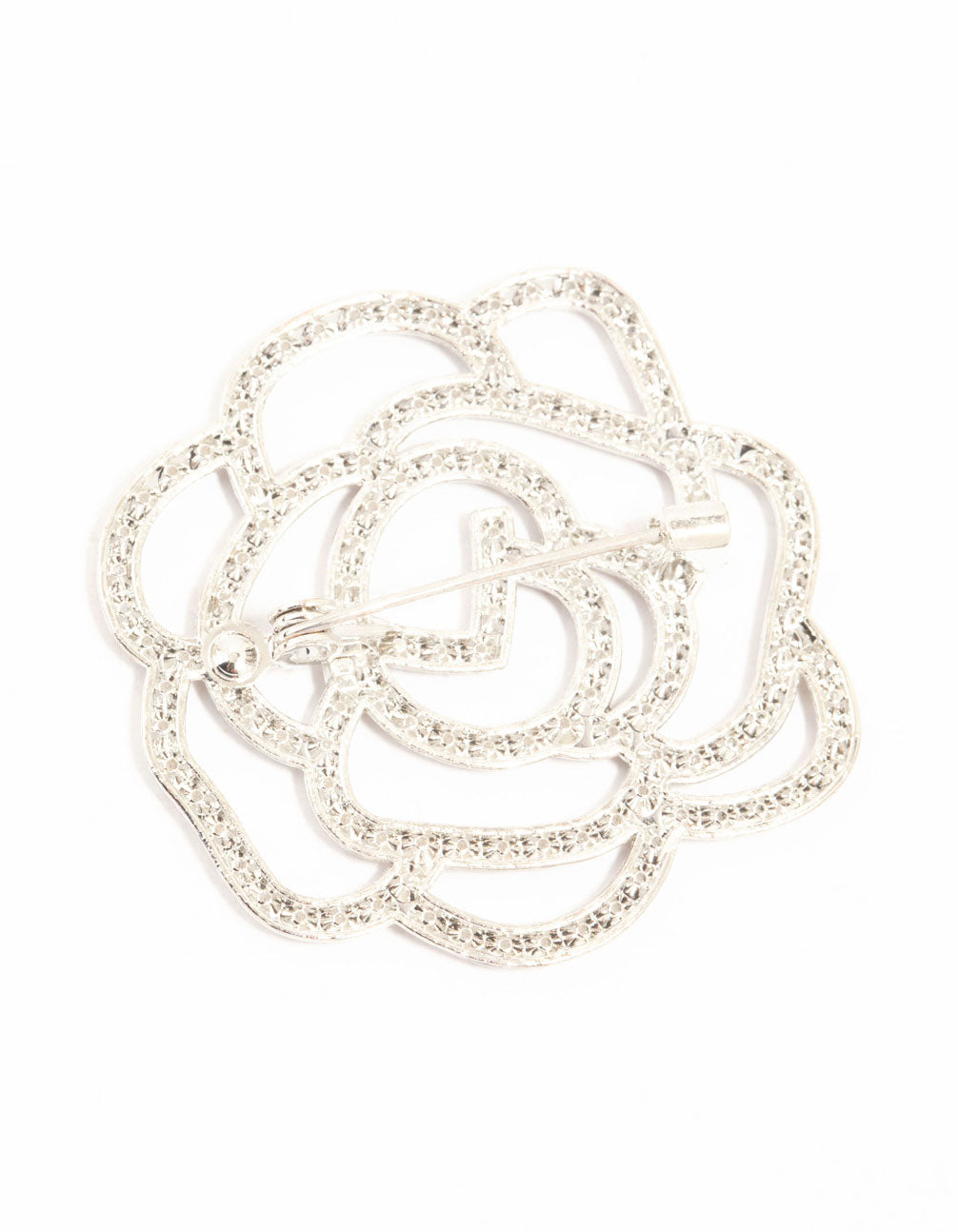 Silver Diamante Cutout Flower Brooch