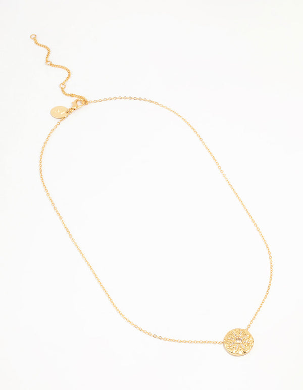 Gold Plated Brass Diamante Sand Dollar Pendant Necklace