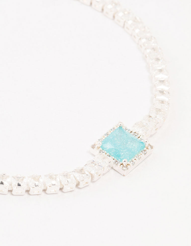 Silver Blue Cubic Zirconia Tennis Toggle Bracelet