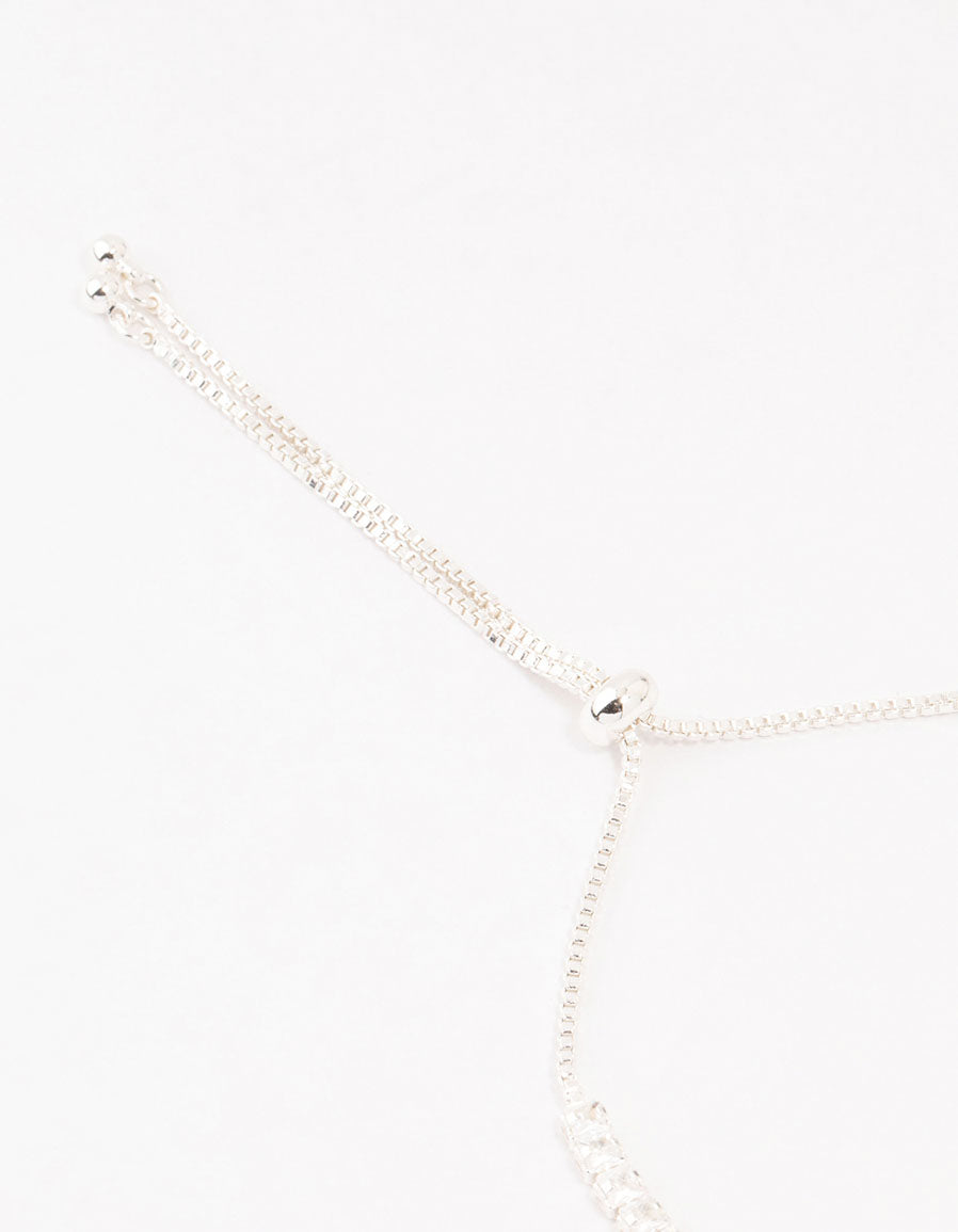 Silver Blue Cubic Zirconia Tennis Toggle Bracelet