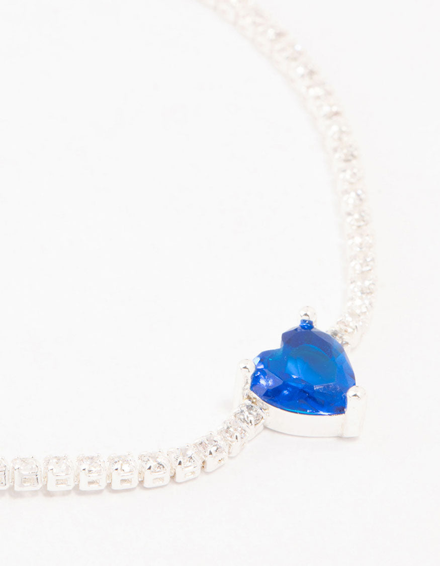 Silver Blue Heart Cubic Zirconia Tennis Bracelet