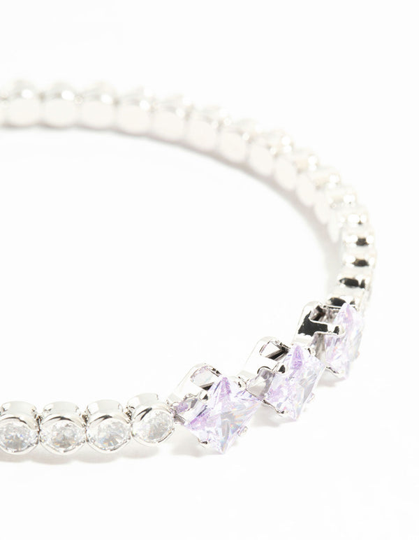 Silver Cubic Zirconia Princess Wrist Cuff
