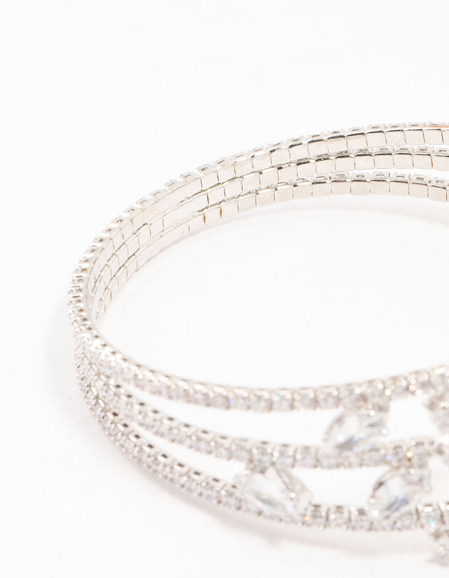 Silver Marquise Cubic Zirconia Floral Wrist Cuff