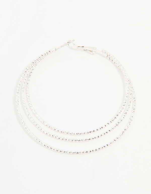 Large Sliver Layered Ribbed Hoop Earrings