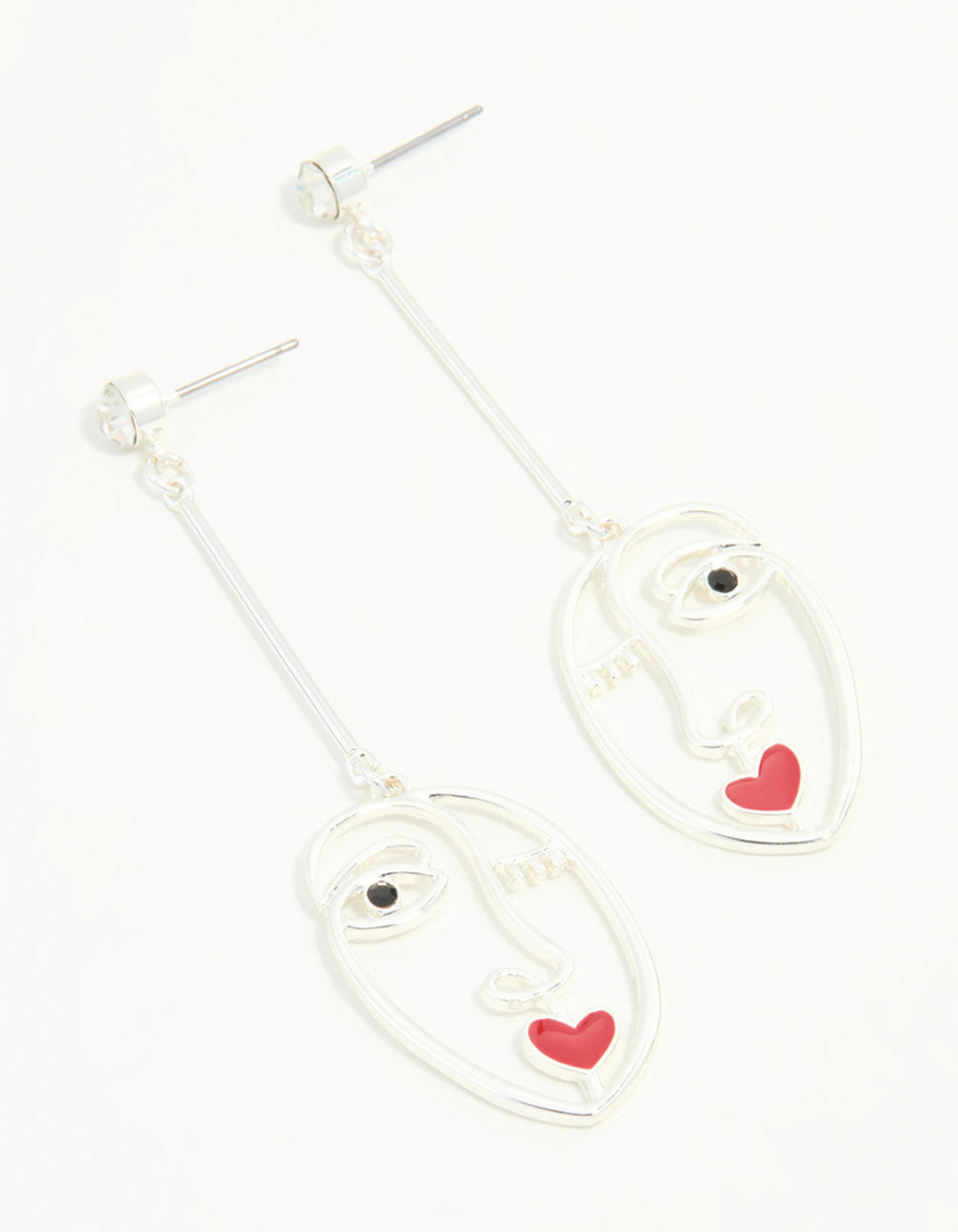 Silver Diamante Face Drop Earrings