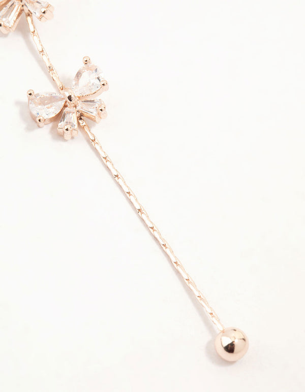 Rose Gold Mini Bow Cubic Zirconia Drop Earrings