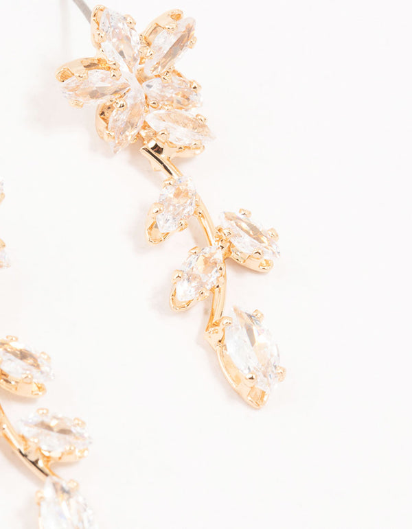 Gold Cubic Zirconia Flower Trail Drop Earrings