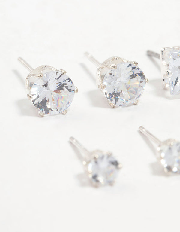 Silver Mixed Cubic Zirconia Stud Earrings 6-Pack