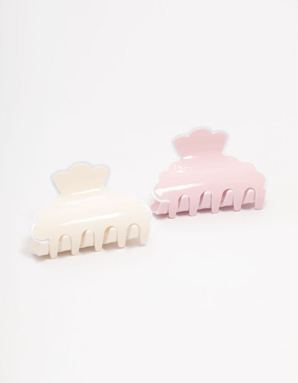 Pink & Cream Acrylic Scalloped Edge Claw Clips 2-Pack