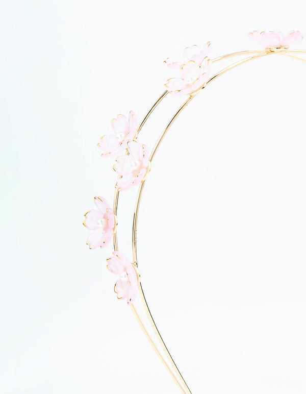 Small Pink Flower Gold Headband