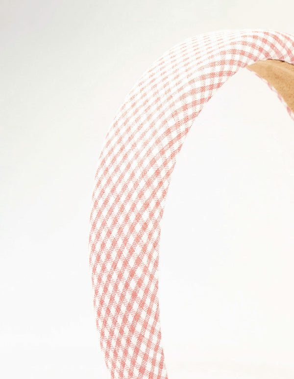 Pink Gingham Fabric Headband