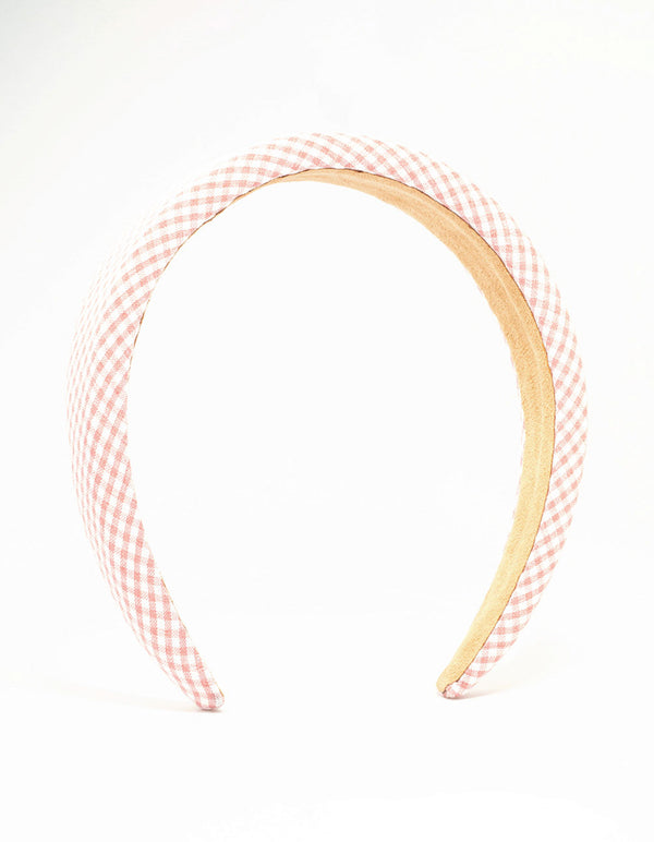 Pink Gingham Fabric Headband