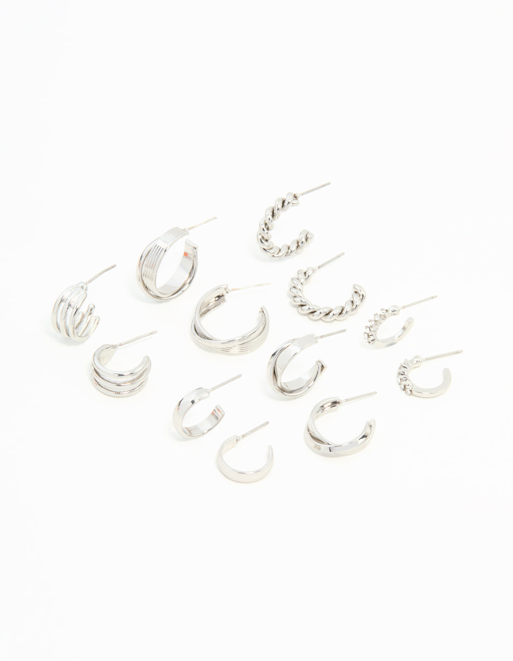 Silver Twisted & Sleek Hoop Earrings 6-Pack