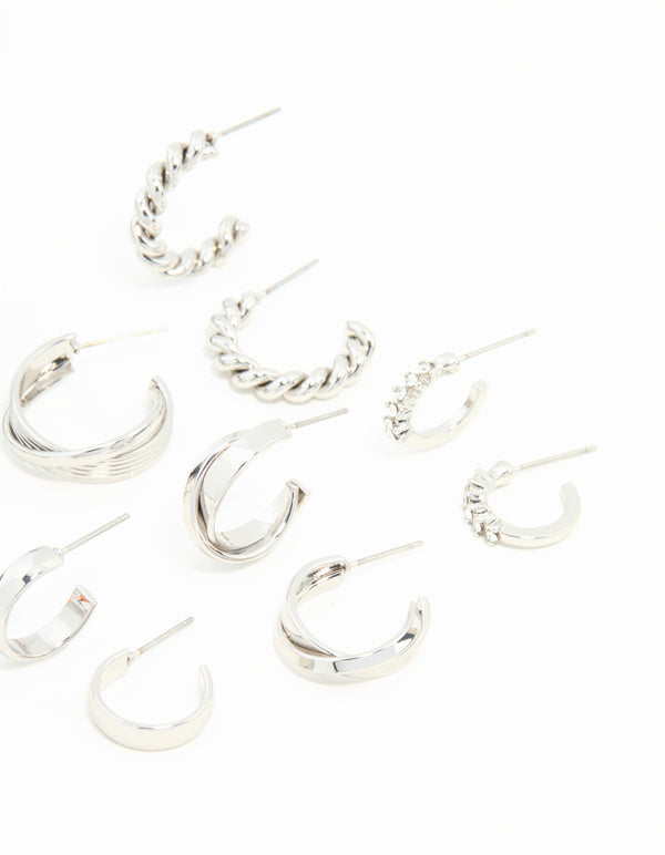 Silver Twisted & Sleek Hoop Earrings 6-Pack