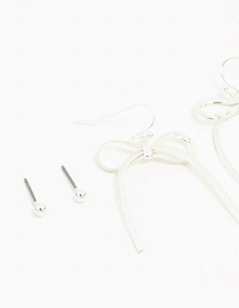 Silver Sleek Ball, Diamante & Bow Earrings 3-Pack