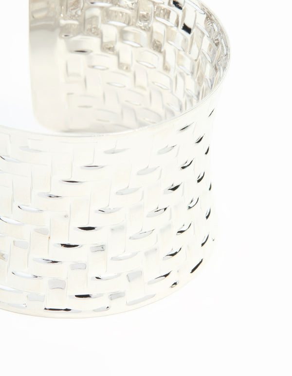 Silver Woven Large Wrist Cuff