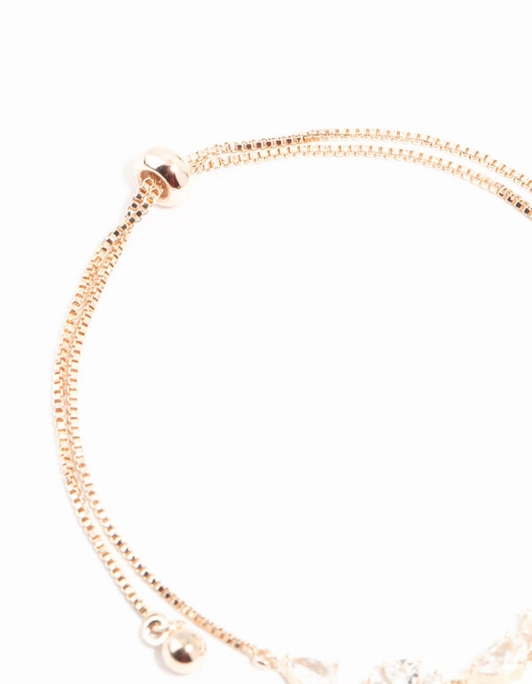 Rose Gold Plated Butterfly Cubic Zirconia Flower Toggle Bracelet