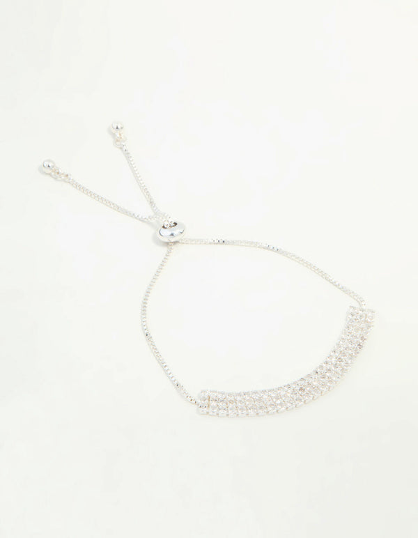 Silver Diamante Thick Cup chain Toggle Bracelet
