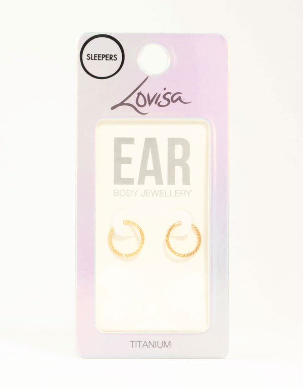 Gold Plated Titanium Flat Twisted Sleeper Earrings